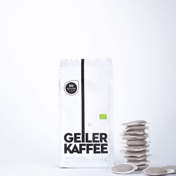 Geiler Kaffee Bielefeld 20 ESE Pads ohne Umverpackung - Bio und Fair - entkoffeiniert